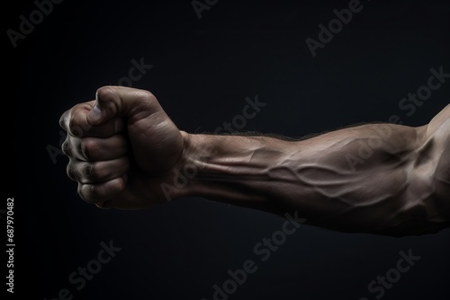 Side view of a clenched fist on black background