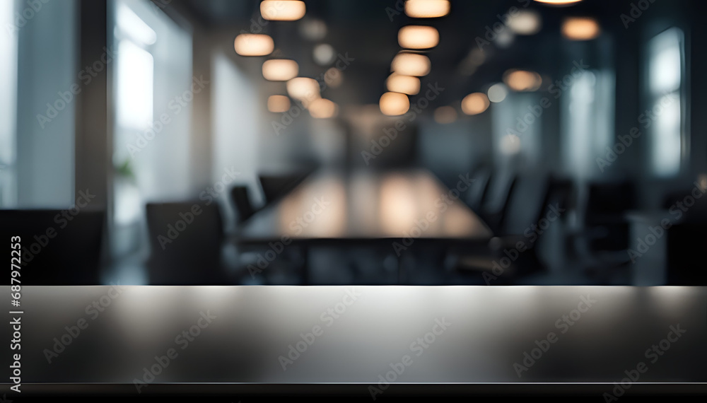 Empty wooden table on abstract office room for product presentation - space for a montage showing the product Empty wooden table on abstract office room for product presentation - space for a montage showing the product