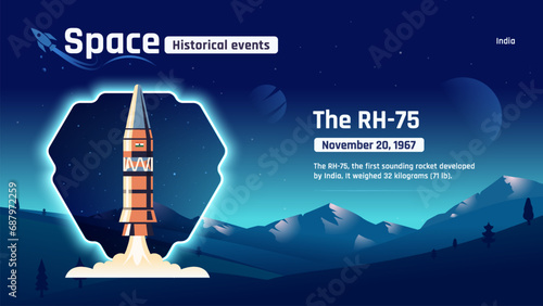 The RH-75 Sounding Rocket Unveiling Space's Historic Events and Revolutionary Inventions-Vector illustration design