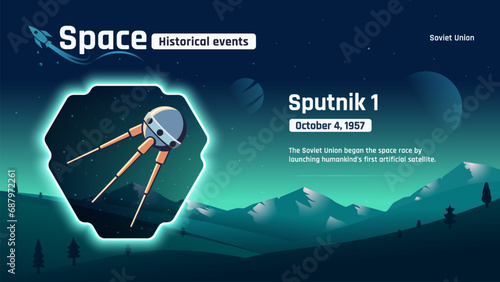 Sputnik Satellite Unveiling Space's Historic Events and Revolutionary Inventions-Vector illustration design