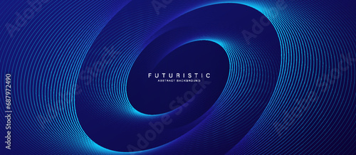 Abstract blue background with glowing curved lines. Shiny blue swirl curve lines design. Spiral lines. Geometric oval pattern. Futuristic technology concept. Vector illustration