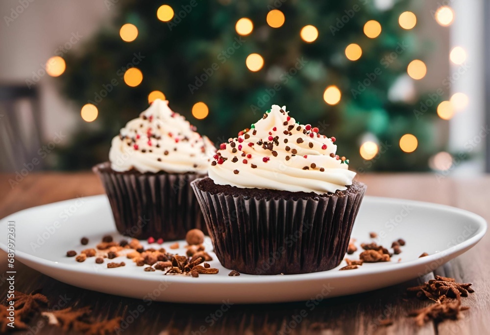 cupcakes on a plate with white frosting and chocolate scattered around them cupcakes on a plate with white frosting and chocolate scattered around them