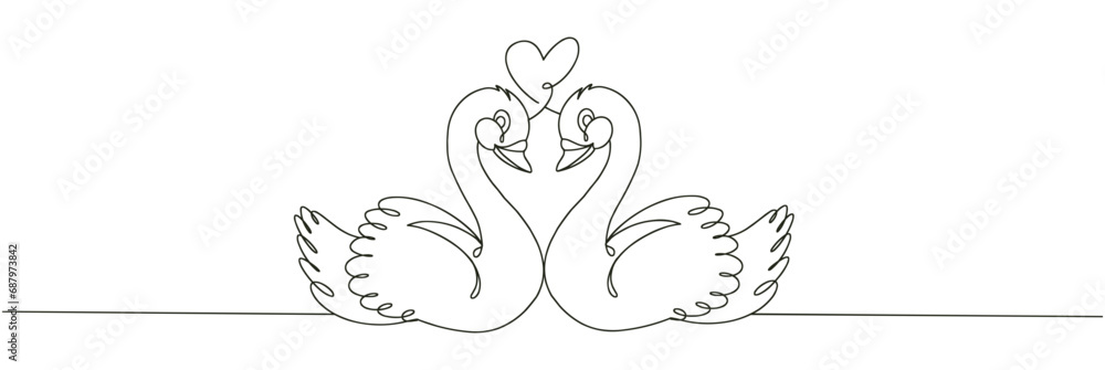 Fototapeta premium Couple swan line art style vector 