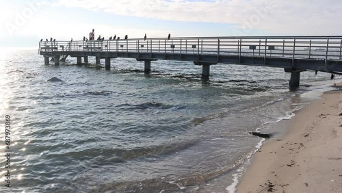 Kormorane ruhen sich auf der kleinen Seebrücke bei Grömitz aus