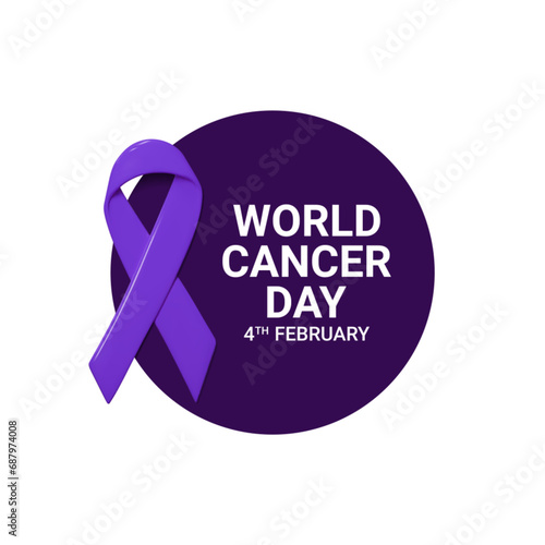 Logo of World Cancer Day. Vector illustration with 3d ribbon for decoration posters, social media, promo company of World Cancer Day. Symbol of World Cancer Day isolated on white background.