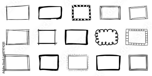 Sketch frames, sketchy border element collection. Hand drawn sketch frame collection. Hand drawn square frames in sketchy style photo