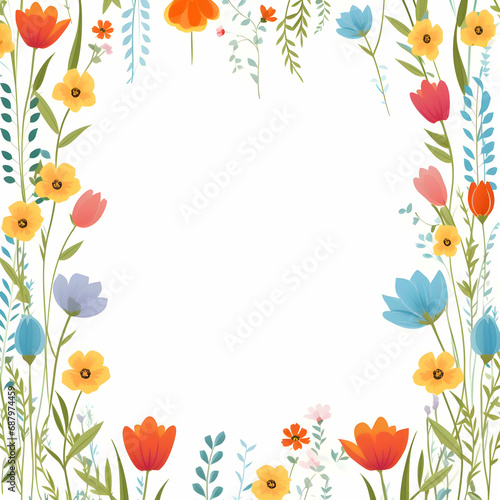 Simple flat summer flowers border invitation template card. High-resolution