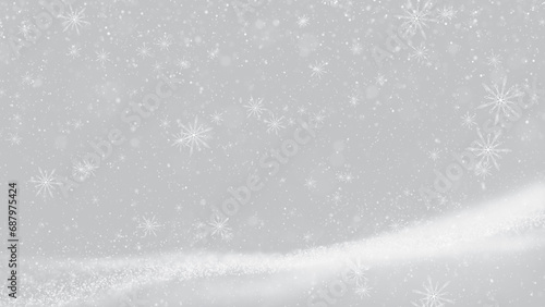 Magic snowy silver white background with illustrated snowflakes.