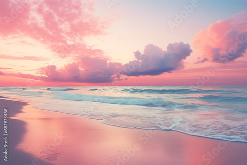 beach view, soft pink sunset