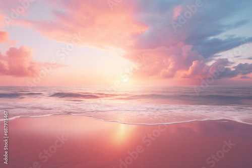 beach view, soft pink sunset