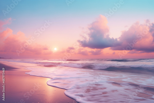 beach view  soft pink sunset