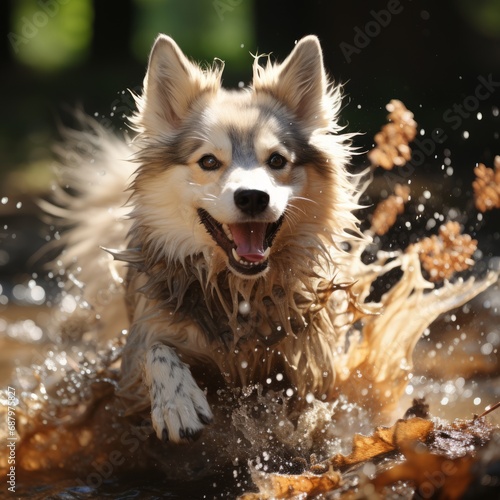 a dog running through water © Aliaksandr Siamko
