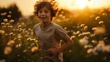 Joyful Freedom: Young Boy Running in a Field of Wildflowers