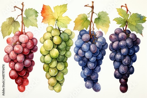 Watercolor grapes isolated on white. AI Generated