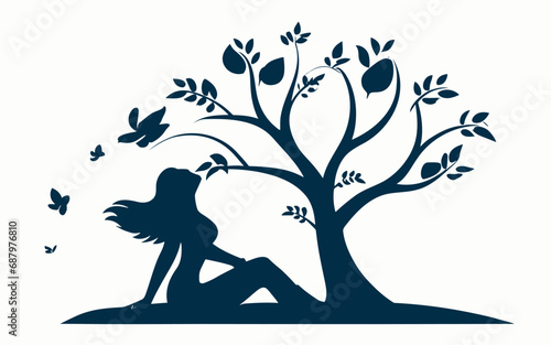 illustration of a woman under a tree