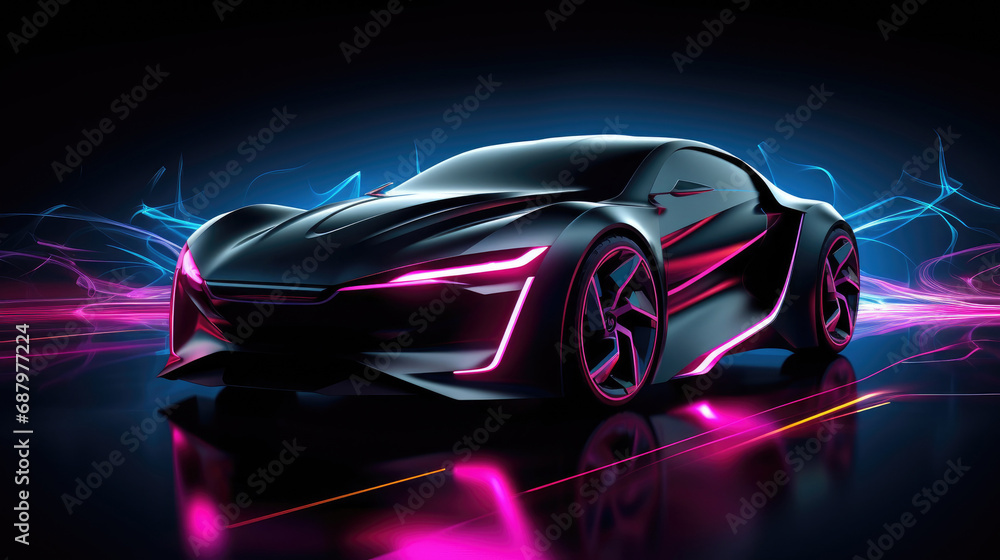 Sports glowing neon car on a dark background Sports glowing neon car on a dark background
