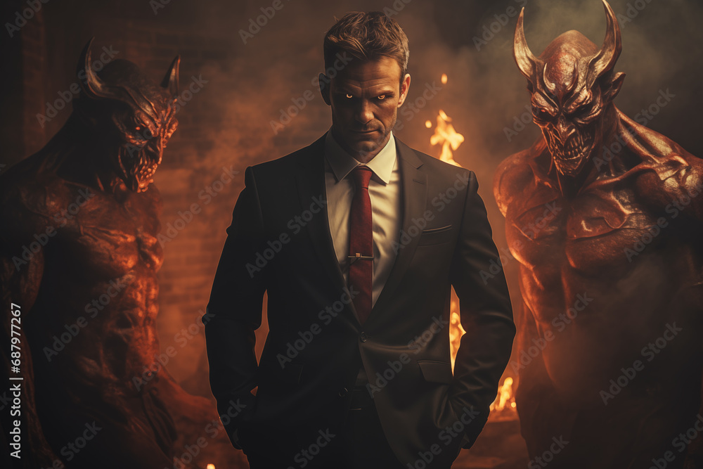 A demon in a business suit - obrazy, fototapety, plakaty 