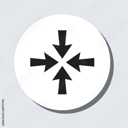 Inward arrow icon vector. Four Arrows sign symbol in trendy flat style. Arrow pointing center vector icon illustration in circle isolated on gray background	