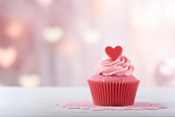 Cupcakes with decorations, with cream cheese and frosting for Valentine's day. Generative AI