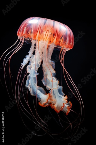 A jellyfish against a dark background.