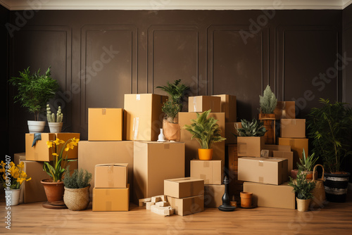 cardboard boxes with moving items