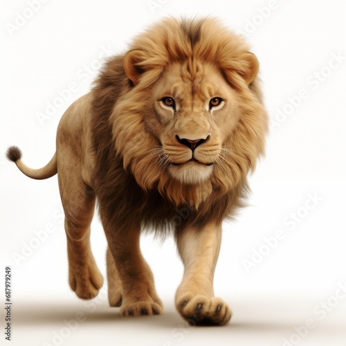 a lion walking on a white background