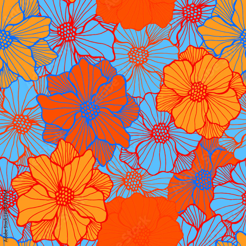 Contrast anemone blossom repeating pattern. Organic floral background. Anemone