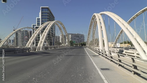 Captivating footage of bridge in Al Raha district, a modern residential district in Khalifa city, the suburb of Abu Dhabi, UAE
 photo