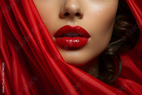 Sexy Lips. Beauty Red Lips Makeup Detail. Beautiful Make-up Closeup. Sensual Open Mouth. lipstick or Lipgloss.
