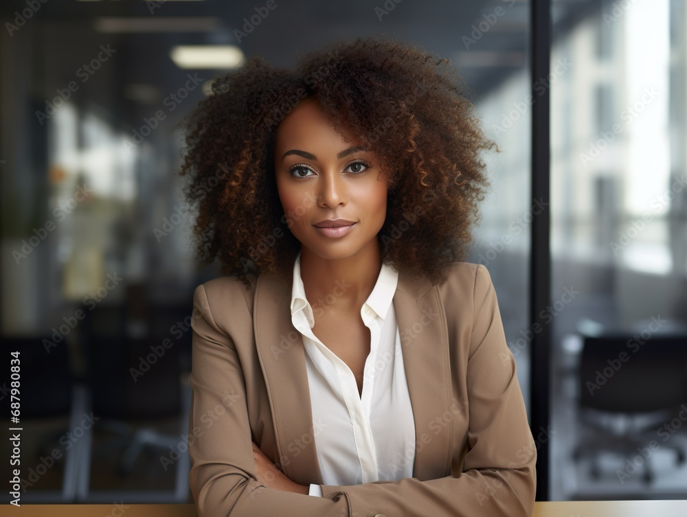 portrait Attractive African young confident business woman in business professional working office