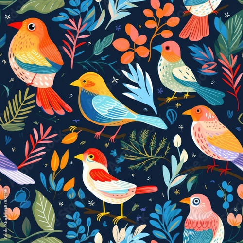 Pattern of drawn birds © cherezoff