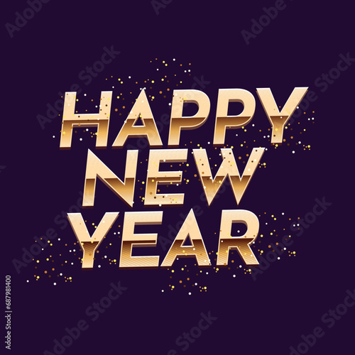 Creative Golden Happy New Year Font on Violet Background. Can be Used as Greeting Card or Poster Design.