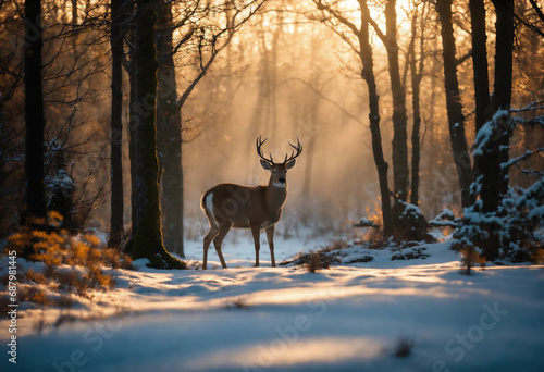 雪の降った森で見つけた鹿 © sima-box