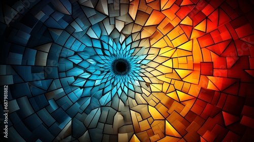 an abstract digital artwork with geometric patterns arranged in a radial fashion, creating a captivating visual vortex.