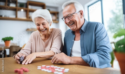 Elderly Couple Enjoying a Relaxing Game of Dominoes