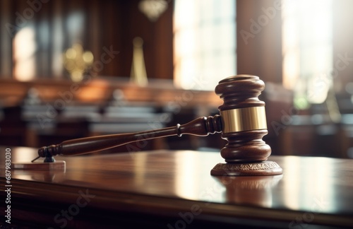 Wooden gavel on wooden table, law concept. Law Judge And Justice Symbol. judgment gavel hammer in court courtroom for crime judgement legislation and judicial decision.