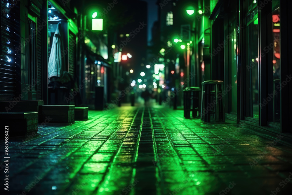An empty neon street.