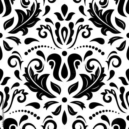 Classic seamless vector pattern. Damask orient ornament. Classic vintage black white background. Orient pattern for fabric, wallpapers and packaging