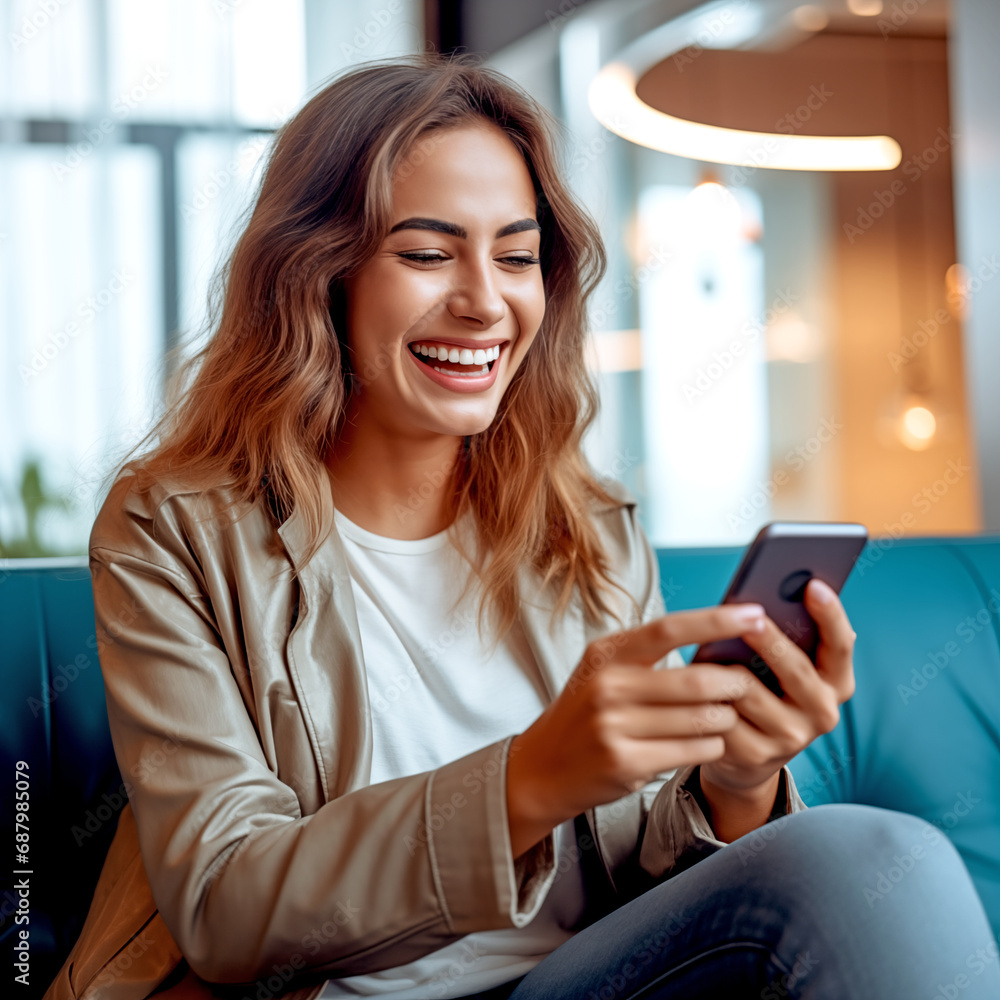 Laughing Girl Enjoying Online Video Call In Virtual Chat With Friends On Social Networks - legal AI Laughing Girl Enjoying Online Video Call In Virtual Chat With Friends On Social Networks - legal AI
