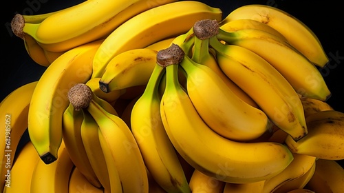 Showcase a close-up of a bunch of bananas, their yellow peels slightly speckled, ready for a healthy snack.