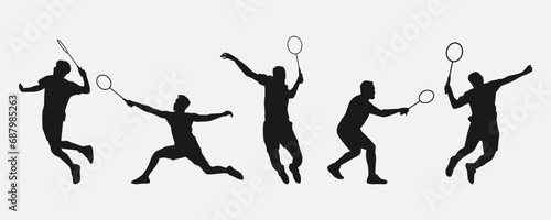 set of silhouettes of athletes or male badminton players. isolated on white background. graphic vector illustration. photo