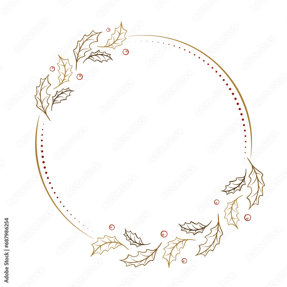 Vector round Christmas frame with red berries decoration