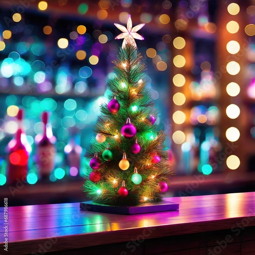Weihnachtsbaum auf dem Tresen einer Bar