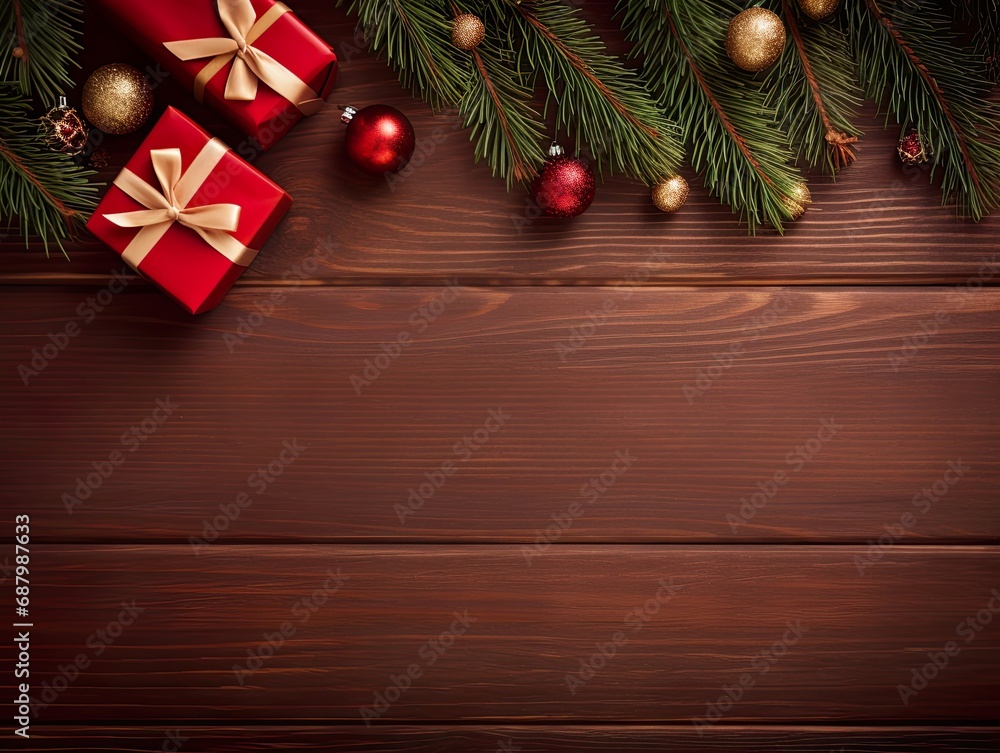 Christmas decorations on wooden background Flat lay top view copy space Christmas decorations on wooden background Flat lay top view copy space