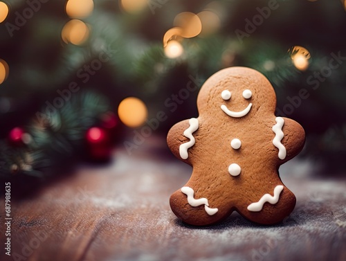 homemade Christmas cookies gingerbread man food background Tasty gingerbread cookies and Christmas decor on wooden background