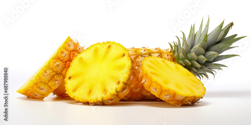 Fresh pineapple fruit, full and cut healthy food concept Arrange a beautiful top view with space on a white background.