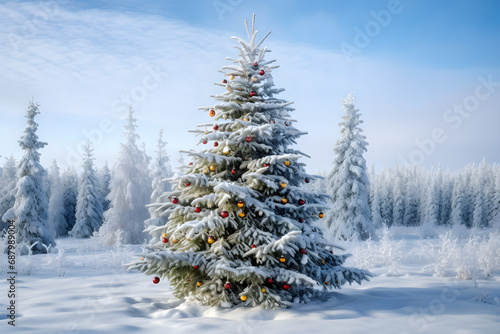christmas tree with snow background ornament beautiful view