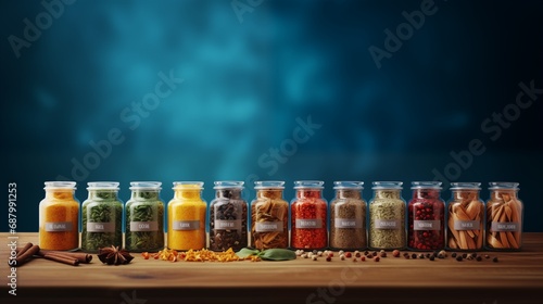 A Variety of Spice Jars Filled with Different Types of Flavorful Seasonings photo