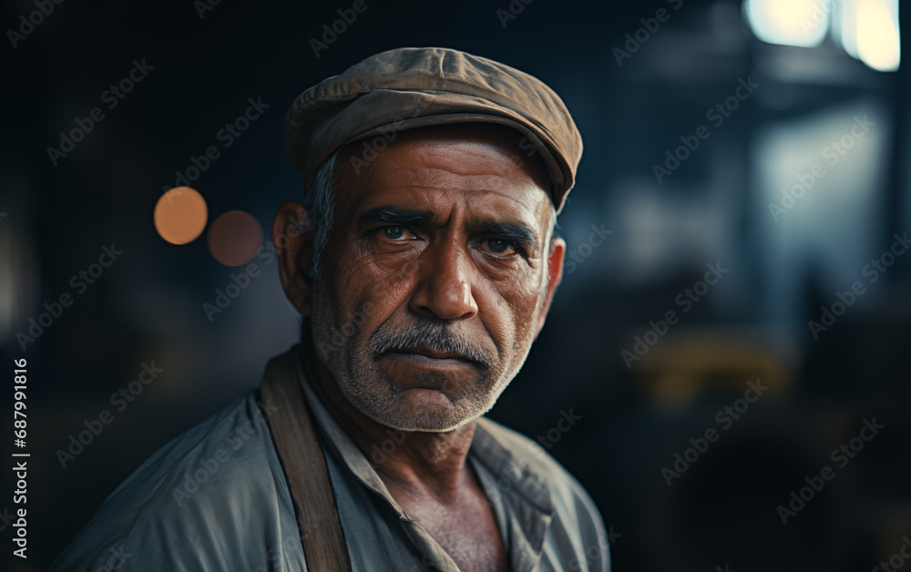 Fatigued Indian Factory Worker: End of Workday Exhaustion Fatigued Indian Factory Worker: End of Workday Exhaustion