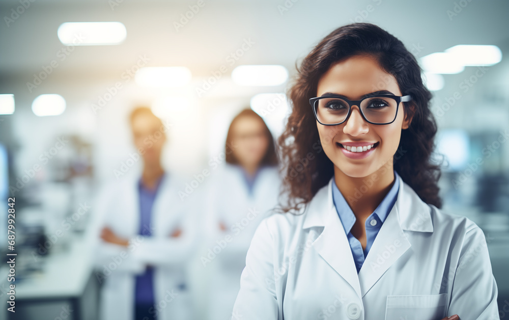 Indian Woman Medical Professional in Modern Laboratory Indian Woman Medical Professional in Modern Laboratory